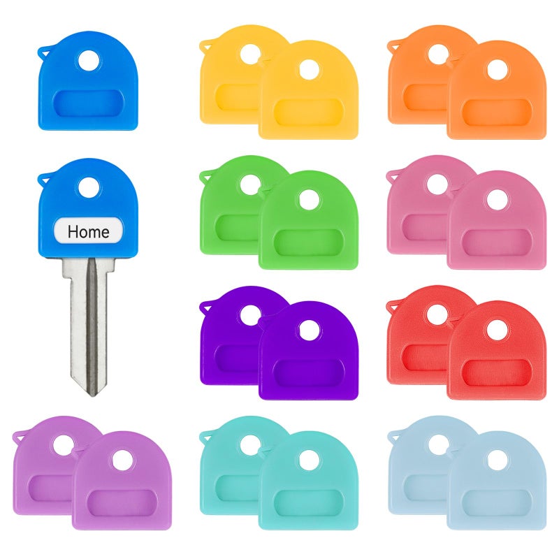 Uniclife 20 Pcs Key Covers Caps, 1"" Key Identifiers with Labels, Soft Stretchy Key Covers for House Key, Cute Key Head Protectors for Standard Keys (Not for Odd-Shaped Keys), 10 Colors - Image 1